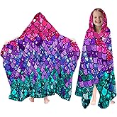 Fiwbnasz Mermaid Hooded Beach Towel for Kids, Purple Hooded Towels for Toddlers 30" X 50", Kids Beach Towels for Pool, Travel, Swim, Scale Wearable Bath Towel for Toddlers, Girls Bath Towel with Hood