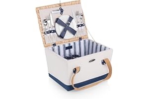 Picnic Time - A Picnic Time Brand 104-20-216-000-0 Boardwalk Picnic Baskets, Beige Canvas with Navy Blue Accents