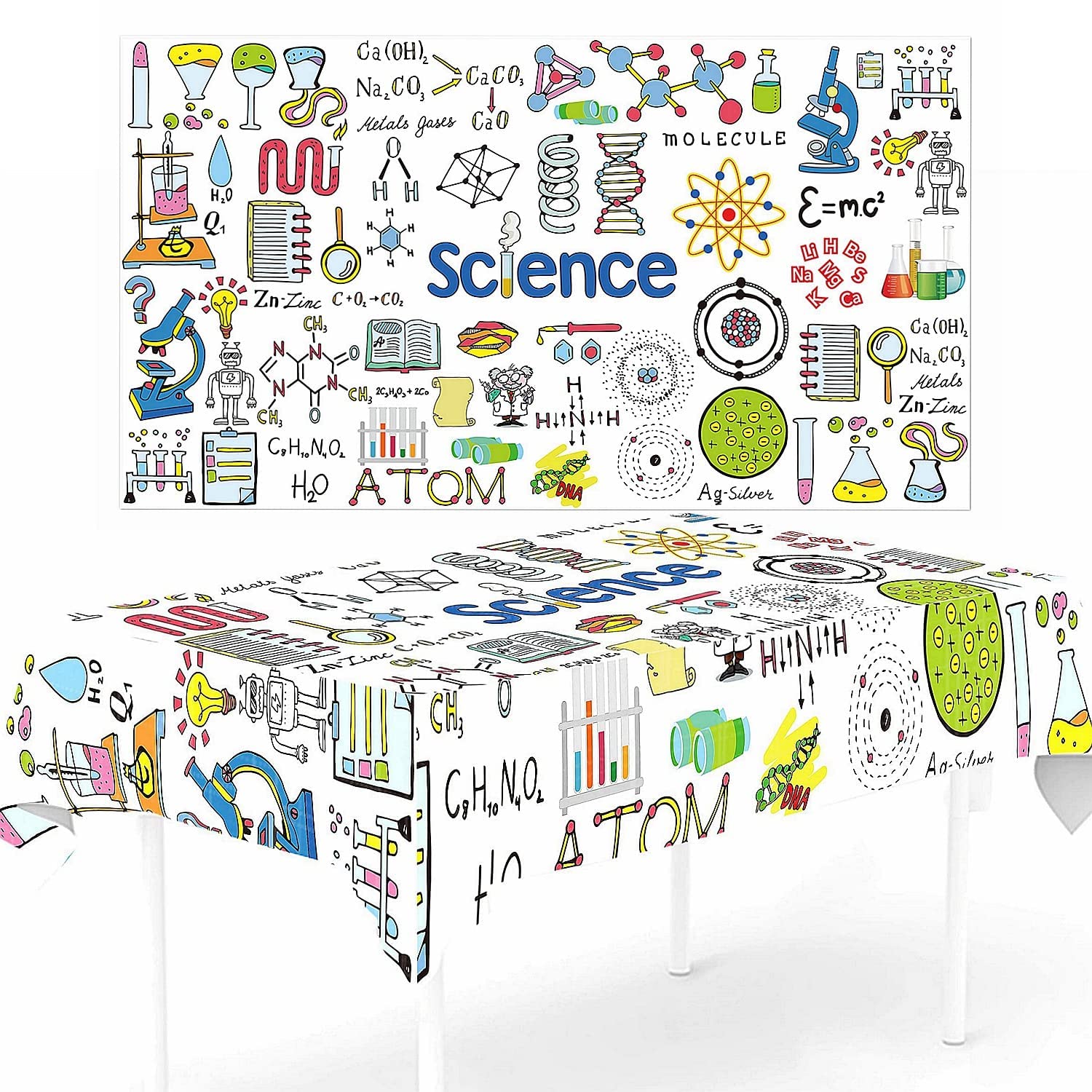 1pc Oxford Cloth Bright Color Science Themed Table Cover Science Table Decoration Chemistry Geometry Astronomy Biology Physics Themed Tablecloth for Birthday Science Lab Party Classroom Event