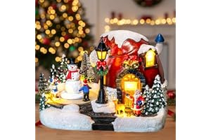 ZQQLITE Animated Collection Figurines Musical Christmas Snowman, Santa Claus Village Houses Lighted Christmas Collection Figurines for Home Tabletop Decorations Ornaments Gifts