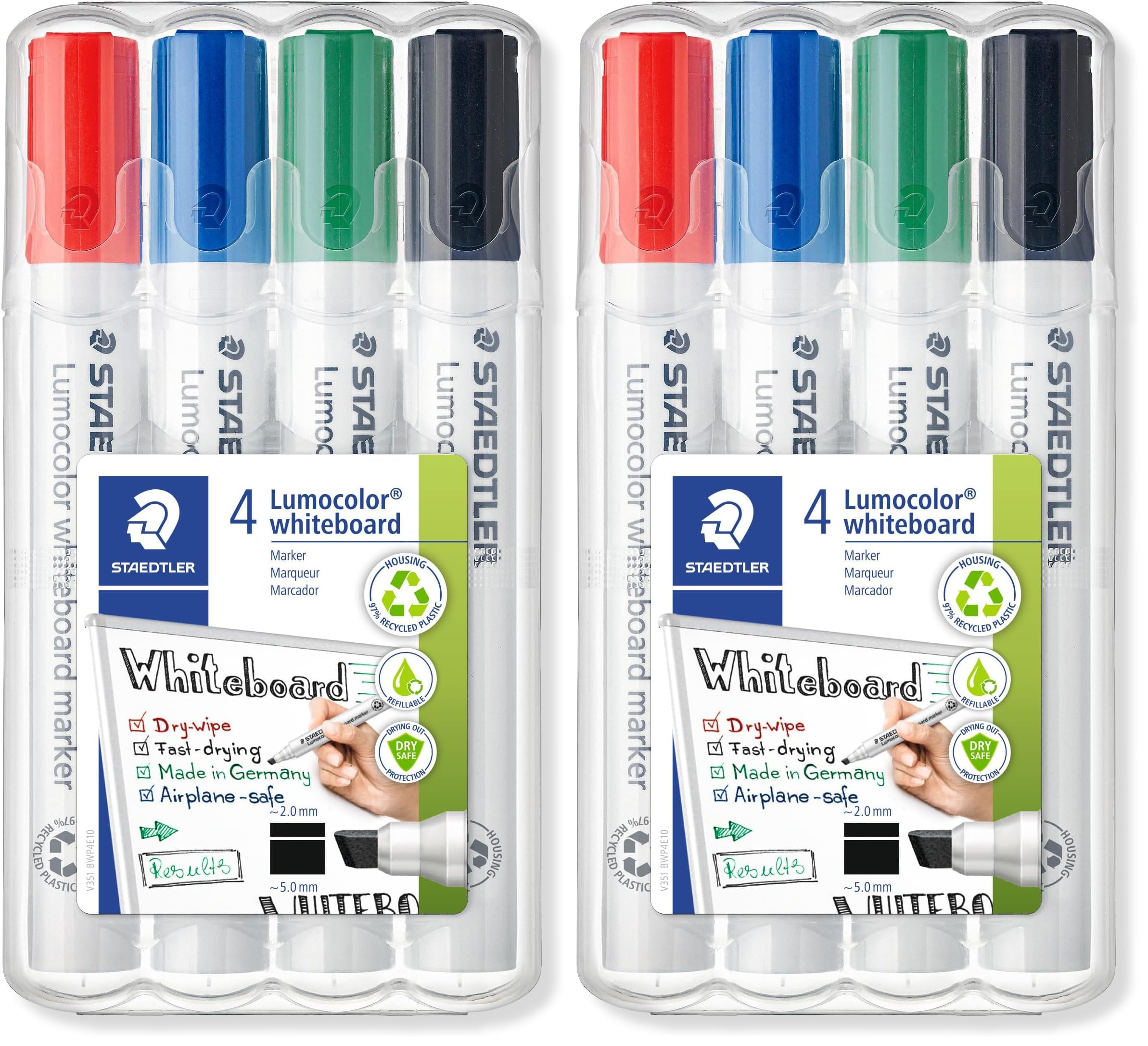 STAEDTLER 351 B WP4 Lumocolor Whiteboard Marker Chisel Tip - Assorted Colours (Pack of 8)