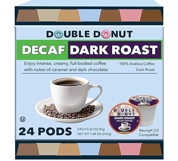 DOUBLE DONUT COFFEE DECAF DARK ROAST COFFEE PODS,...