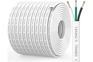 CONEPY 14 Gauge Marine Wire, 14/3 Triplex Marine Grade Cable, IP68 Waterproof/Oxygen-Free Tinned Copper Stranded PVC 14 AWG Wire for Boat, Automotive, RV, Solar, LED Strips (100FT/30M)