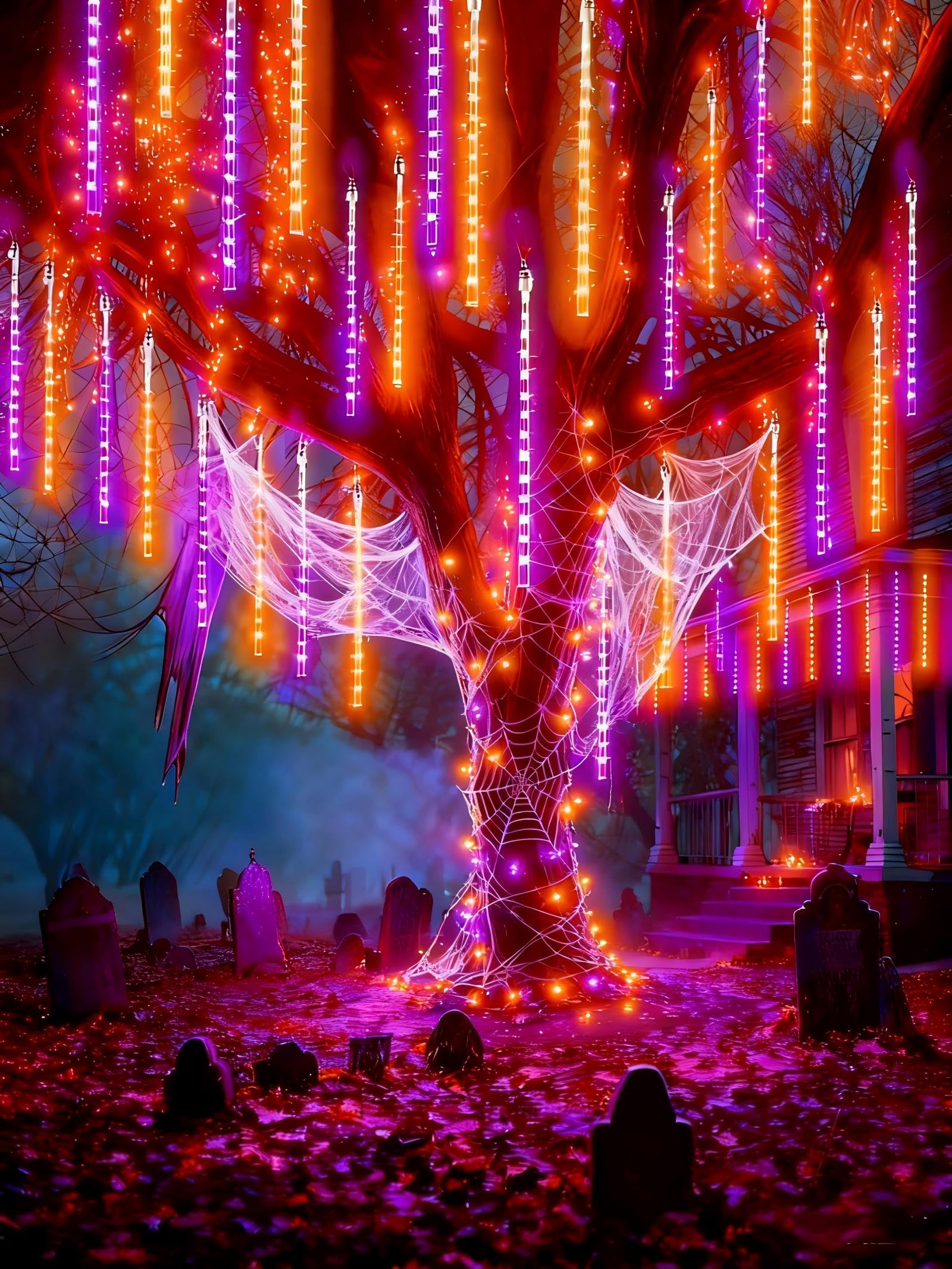 Photo 1 of *Missing pieces/plugs * iBaycon 20 Tubes 480 LED Halloween Meteor Shower Rain Lights, 11.8 inches Cascading Icicle Lights, Connectable Holiday Party Halloween Decorations