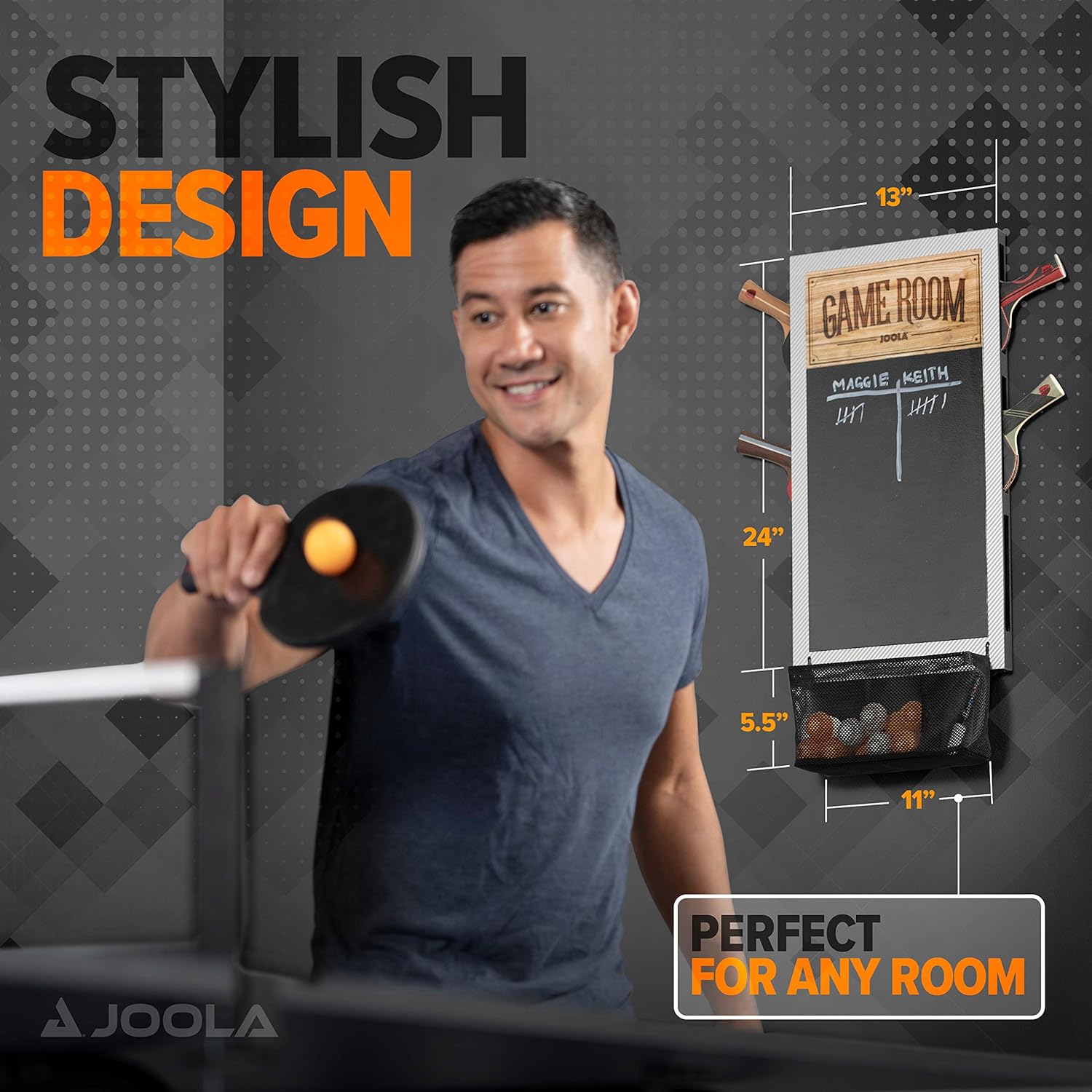 JOOLA Game Room Organizer and Dart Scoreboard Includes Ping Pong Paddle Holder for 6 Rackets, Table Tennis Ball Basket, Black Dry Erase Board with White Liquid Chalk Markers, & Hanging Hardware : Sports & Outdoors