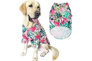 PriPre Hawaii Dog Shirt Colorful Flower Printed T-Shirt Breathable Cool Shirt Summer Beach Style Dog Clothes Medium and Large Dog Boys and Girls Shirt (2XL, Flower)