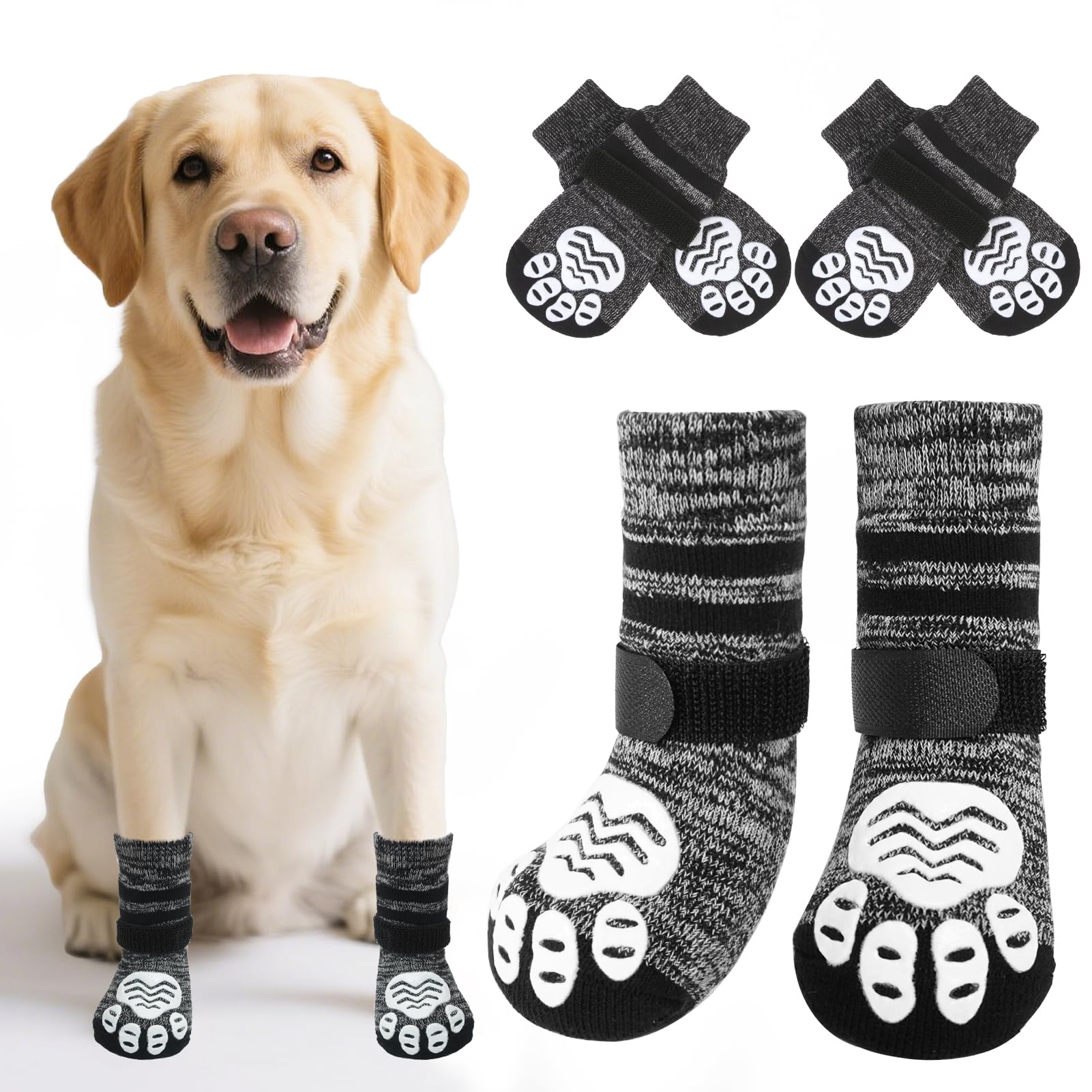 Photo 1 of PUPTECK Non-Slip Dog Socks to Prevent Licking Paws, Double Sides Dog Boots & Paw Protectors Booties Traction on Hardwood Floors Hot Pavement with Grippers, for Small Medium Large Senior Dogs, Black M