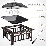 Yaheetech Outdoor Fire Pit 81cm Square 3-in-1 with Cover and Poker Copper view 5