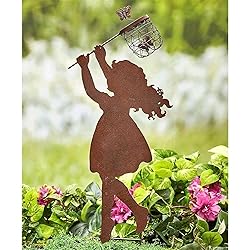 Outdoor Statues Boy Girl Metal Silhouettes Stake