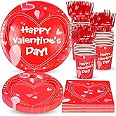 Atonofun Valentines Day Party Supplies, Valentines Day Plates and Napkins Set, Disposable Valentines Plates, Cups, Napkins and Forks for Valentine's Day, Engagements, Anniversary Party Serves 24