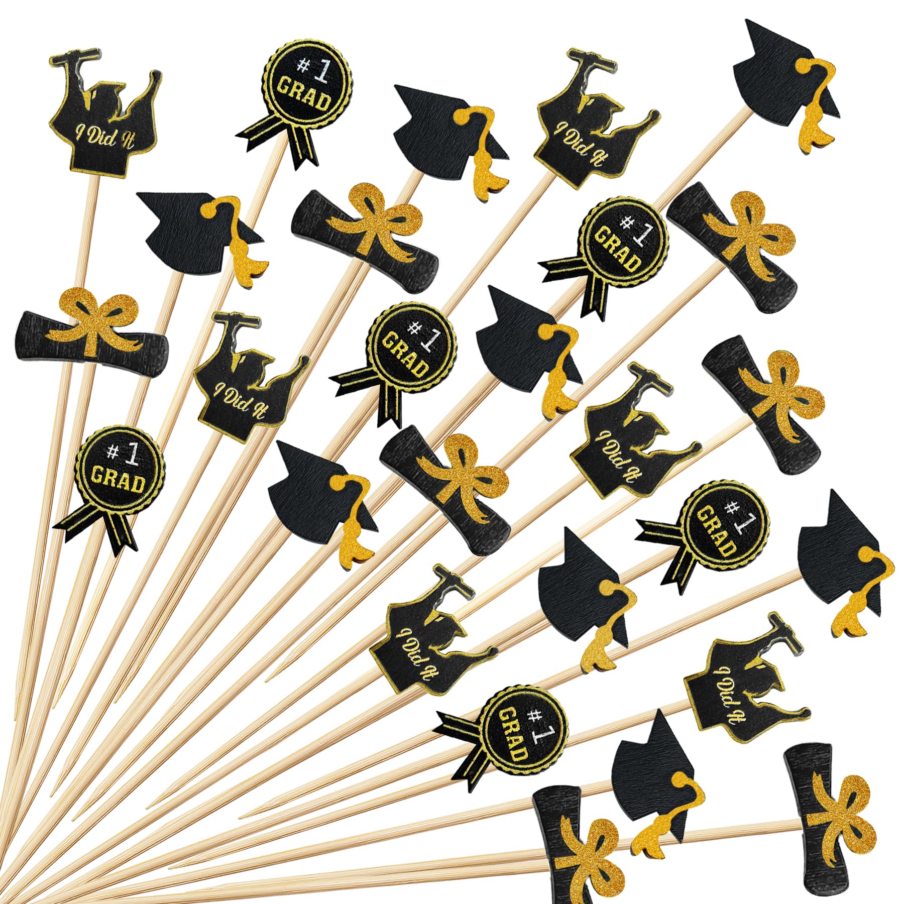 Photo 1 of 100 Pcs Graduation Cocktail Picks Class of 2025 Congrats Grad Theme Decorations Long Toothpicks Fruit Sticks Skewers Topper for Appetizer Food Sandwich Cupcake Themed Party Supplies