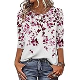 Zeagoo 3/4 Length Sleeve Women Tops Crew Neck Blouses Dressy Casual Summer T Shirts Loose Fit Business Work Clothes