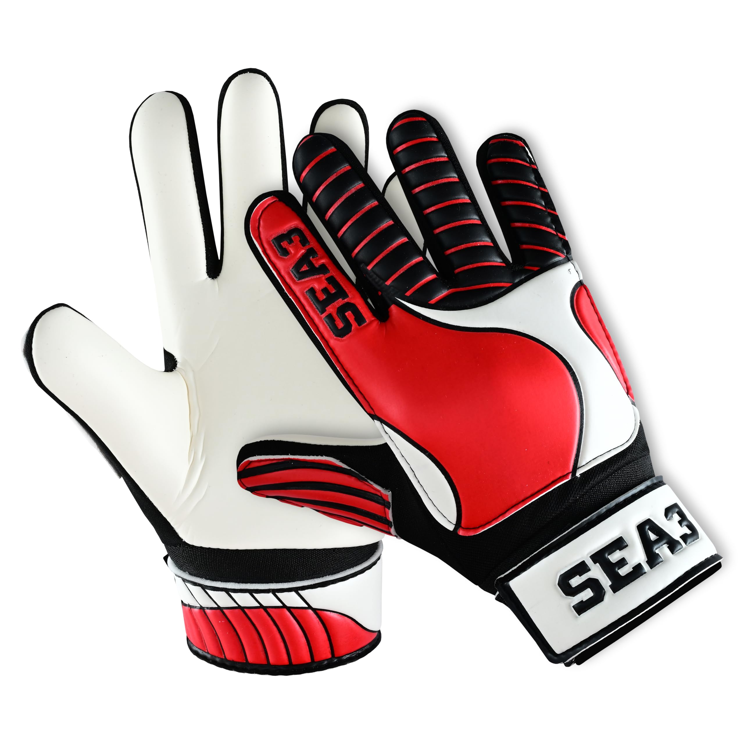 SEA3 Unisex Kids Boys Children's Junior Football Goalkeeper Sports Soccer Training Goalie Gloves, Red - Size 5: Age 9 to 12 Years