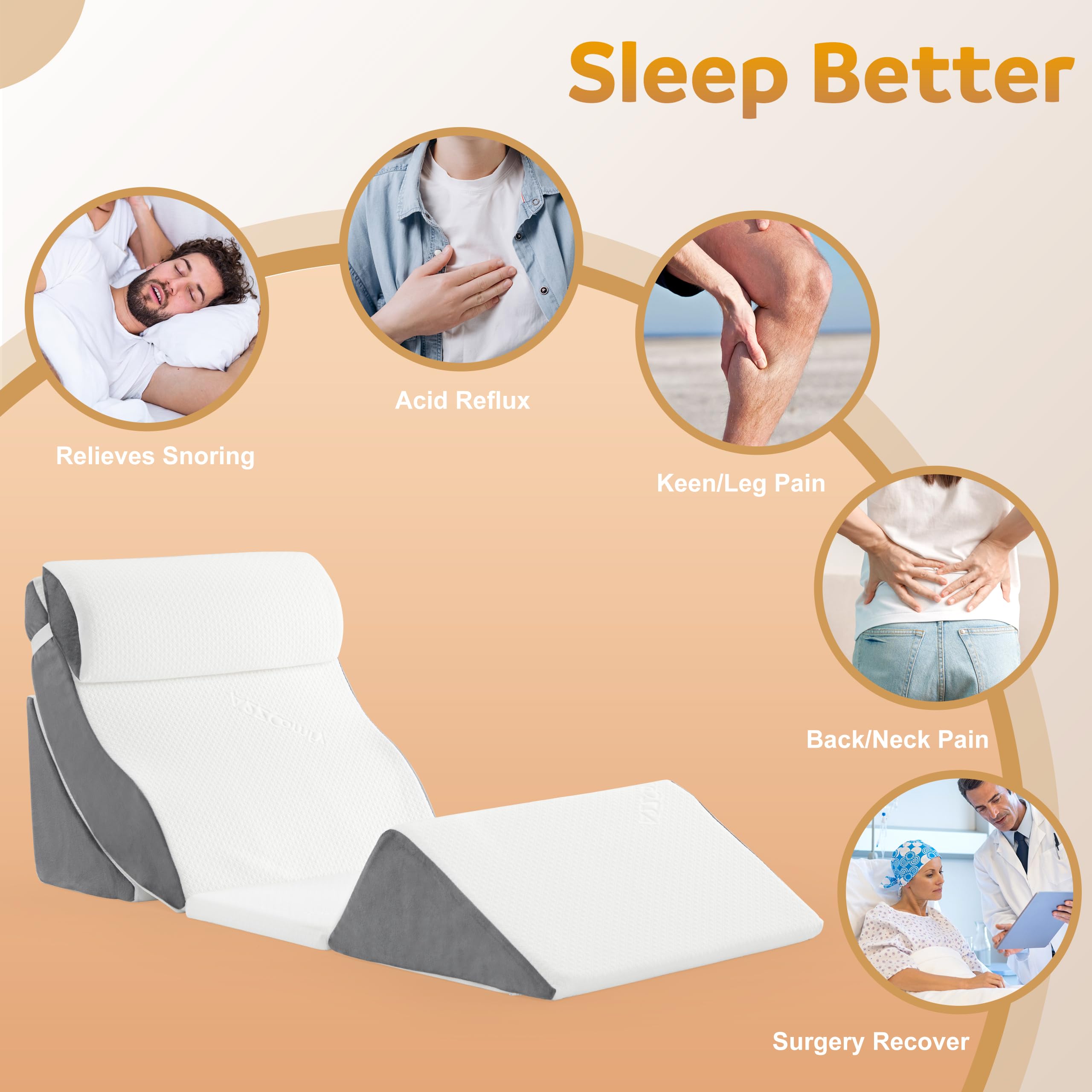 5PCS Orthopedic Bed Wedge Pillow Set for After Surgery, Memory Foam for Sleeping, Rotator Cuff Post Surgery, Sit Up Pillow for Shoulder and Back Support