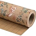 WRAPAHOLIC Kraft Christmas Wrapping Paper - Mini Roll - 17 Inch X 33 Feet - Reindeer and Holly Design for Christmas, Holiday, Party Celebration