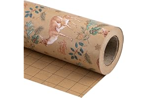 WRAPAHOLIC Kraft Christmas Wrapping Paper - Mini Roll - 17 Inch x 33 Feet - Reindeer Wrapping Paper with Holly Design for Christmas, Holiday, Party Celebration