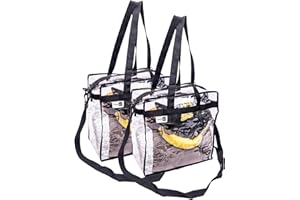 VINYLPAC Stadium Approved Vinyl Clear Bag 12x12x6" Transparent Tote with Double Zipper, Adjustable Removable Shoulder Strap