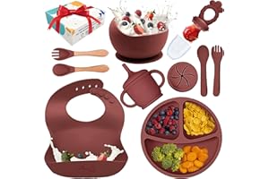 LIMEOR SUPPLIES Silicone Baby Feeding Set - BPA-Free - Baby Led Weaning Supplies, Complete Kit toddler eating essentials – Empower Your Little One's Independence with LimOr's baby essentials 6-12 months (Red-Wine)