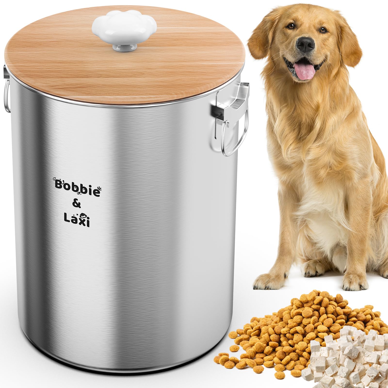 Photo 1 of 25 Lbs Large Stainless Steel Dog Food Storage Container with Lids Airtight to Keep Food Fresh, Metal Pet Food Bin Claw Handle Easy Clean & Use for Big Dog Multiple Pet, Long-Lasting Cat Food Storage