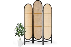 Asnefeli Trifold Room Divider 3 Panel, Folding Room Divider Panel, Rattan Divider Wall, Unique Design Divider Room Screens, Foldable Privacy Screen, Portable Freestanding Partitions Screen (Black)