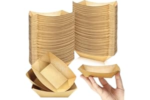 Oomcu 200 Pack 1/4 lb Disposable Kraft Brown Paper Food Boats Nacho Trays - Eco-Friendly Hotdog Trays Bulk Small Serving Trays for Party Snacks, French Fries,Tacos, BBQ, Hot Dogs, Food Trucks Supplies