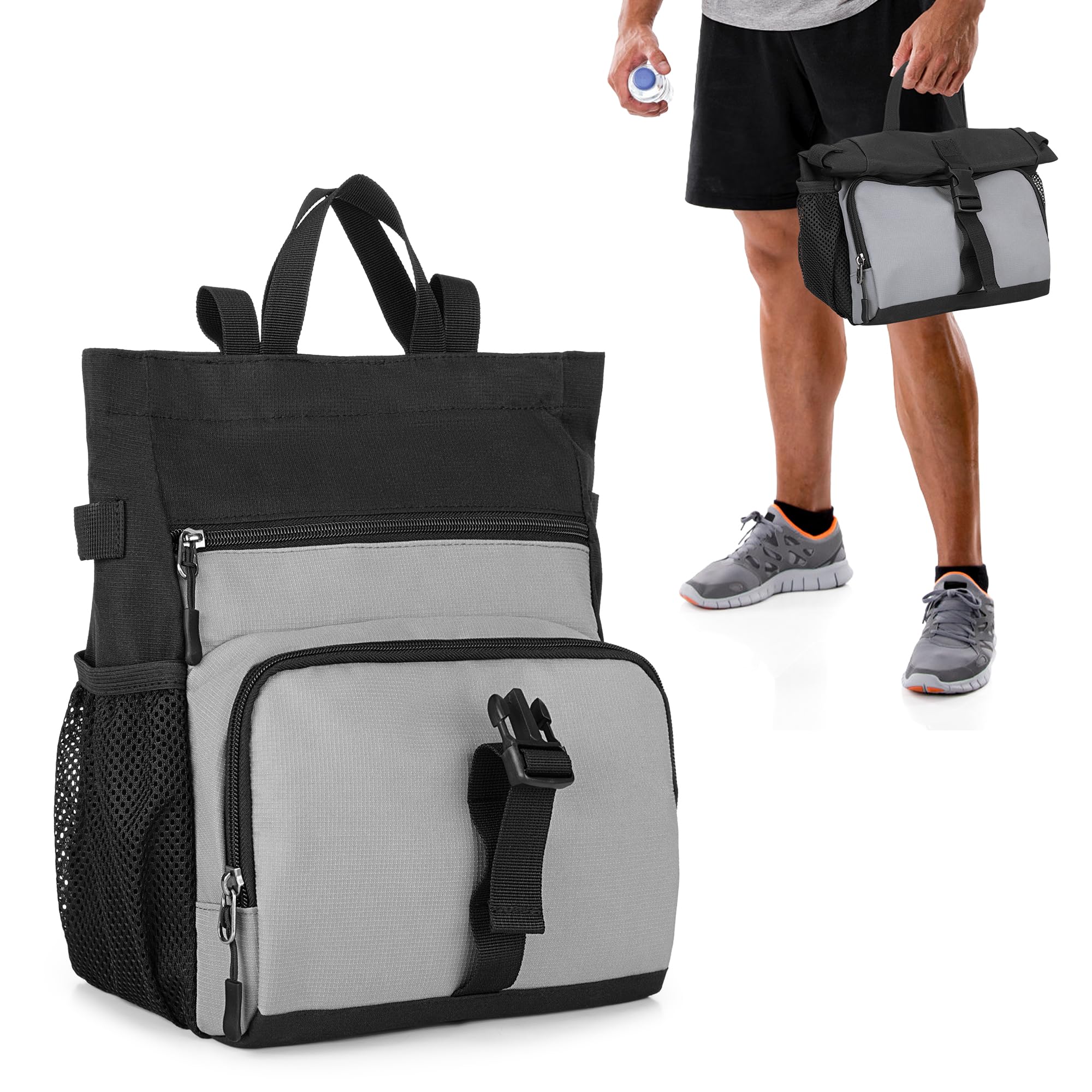 PGmoon Chalk Bucket for Climbing & Bouldering, Chalk Bag Pot with 2 Zippered Pockets, 2 Side Pockets & 4 Brush Holders.