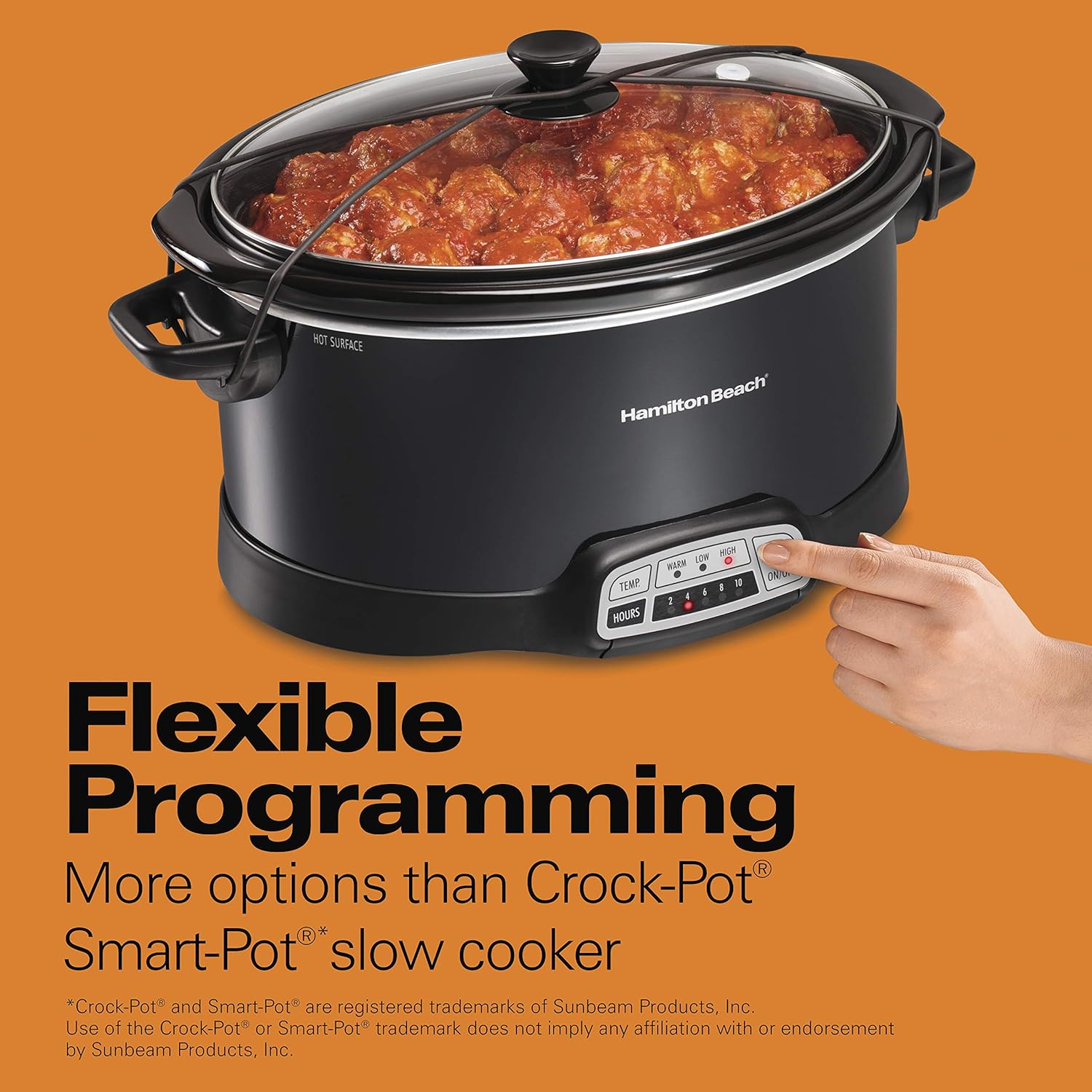 Hamilton Beach Portable 7-Quart Programmable Slow Cooker With Lid Latch Strap for Easy Transport, Dishwasher-Safe Crock, Black (33474): Kitchen & Dining