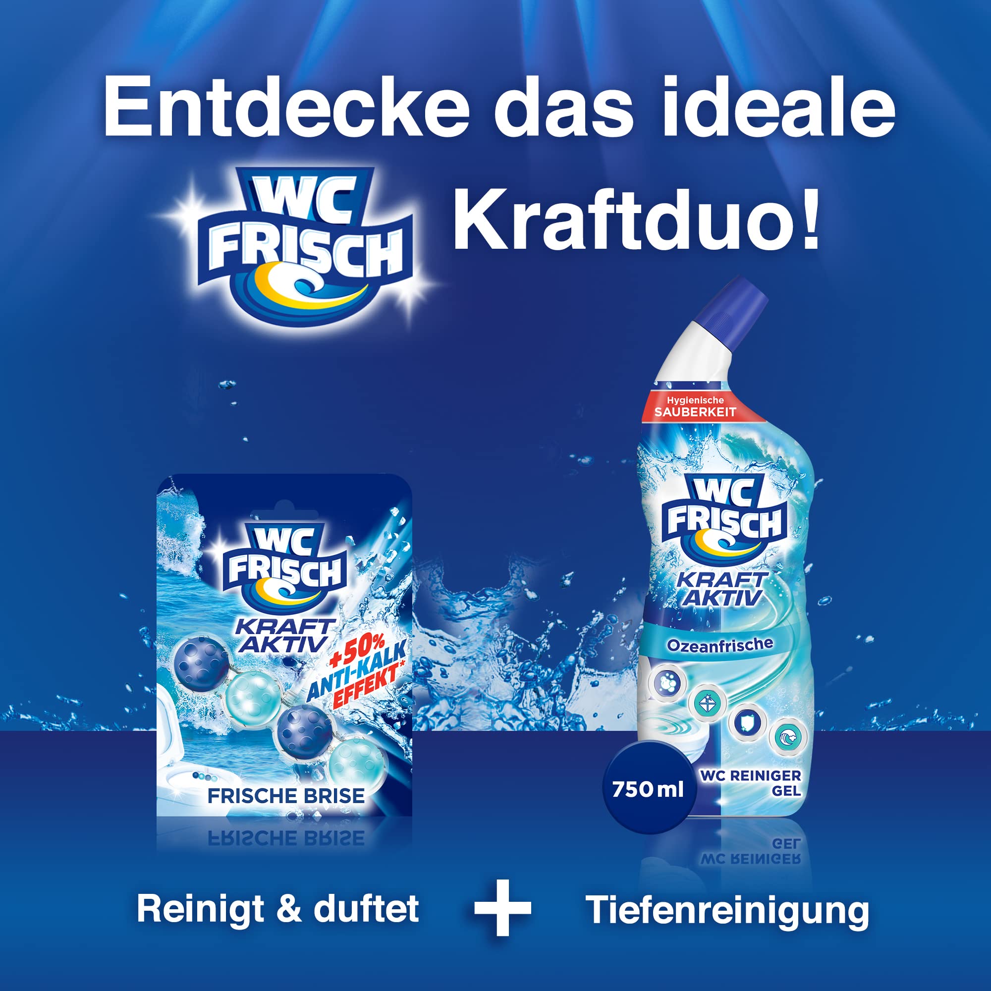 WC Frisch WC-Reiniger Gel Ozeanfrische (750 ml), WC-Reiniger mit Lufterfrischer-Effekt, Toilettenreiniger sorgt für hygienische Frische, mit 4-fach Aktivstoff-Kombination (Packung mit 2) 8