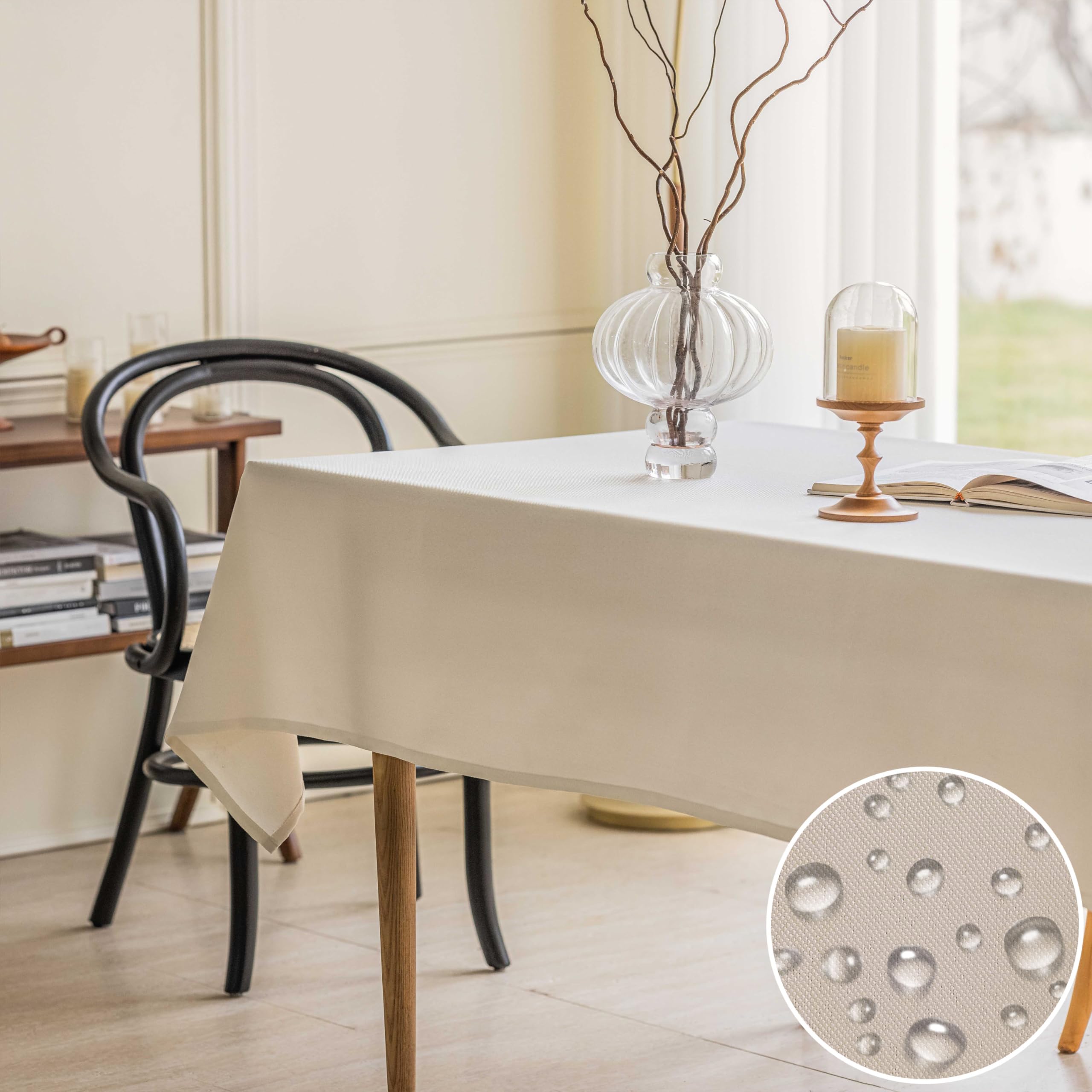 Home Brilliant Waterproof Tablecloths Rectangular Faux Linen Decorative White Table Cloth for Dinner Table, Table Cloth Wipe Clean Water Resistant, White, 140CM x 218CM — image 1