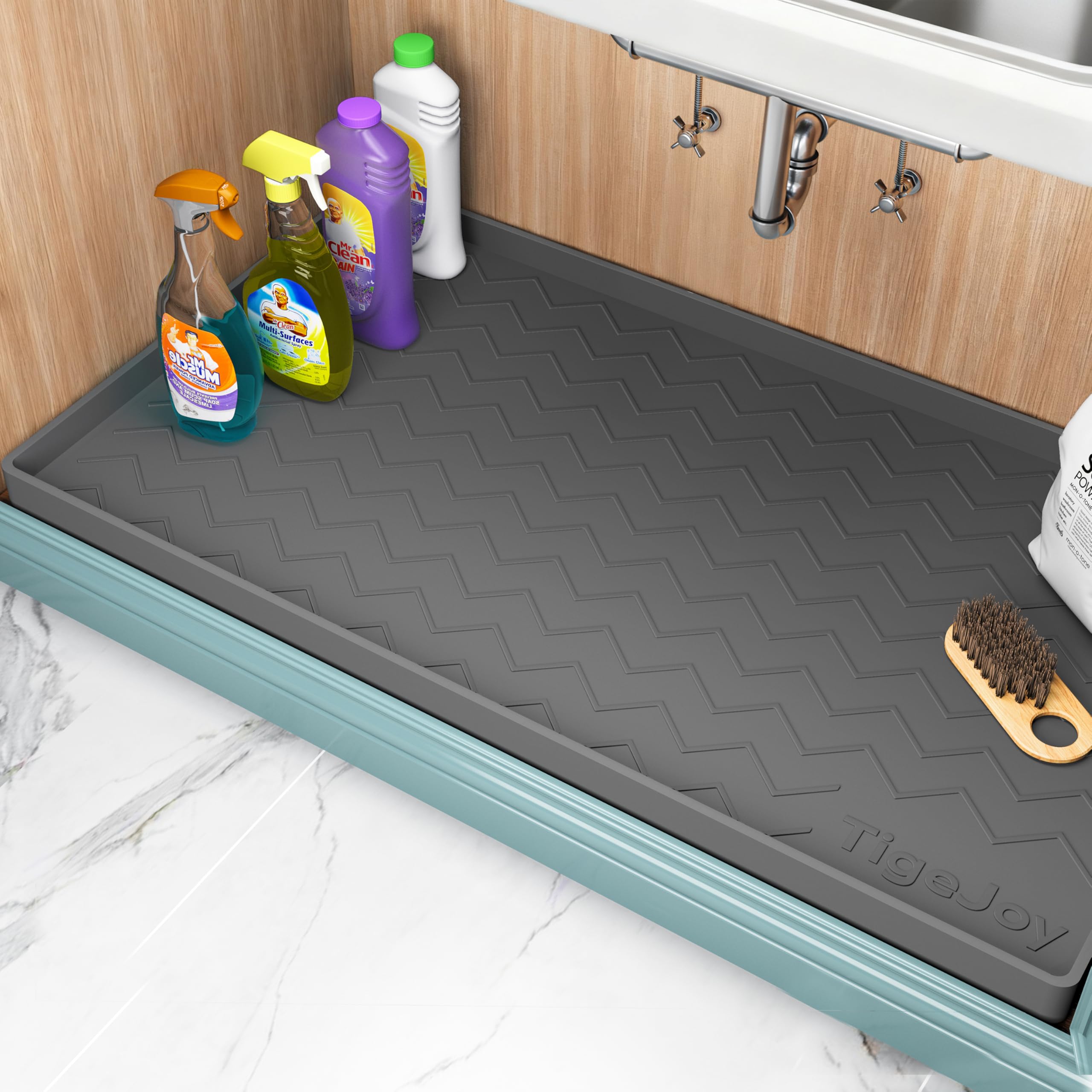 Photo 1 of TigeJoy Waterproof Under Sink Mat 34" x 19", Shelf Liner Protector in Kitchen and Bathroom, Silicone Cabinet Liners for Organizers and Storage, Fit as Drawer Mats or Drip Tray