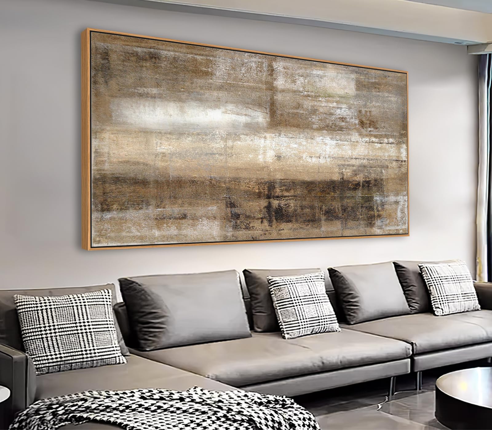Photo 1 of Framed Wall Art Canvas Picture Prints Large Brown Abstract Canvas Artwork Contemporary Canvas Prints Wall Pictures for Home Living Room Bedroom Office Hotel Wall Decor Ready to Hang 20x40in Natural