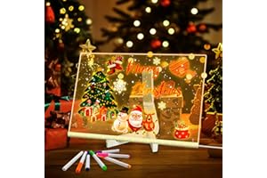 SWEETONE Acrylic Dry Erase Board with Light,LED Note Board with Colors 11.8"X7.9" 4 Modes & 7 Colors Rewritable LED Acrylic Drawing Board for Kids School Home Office,Include 7 Pens,Foldable Stand