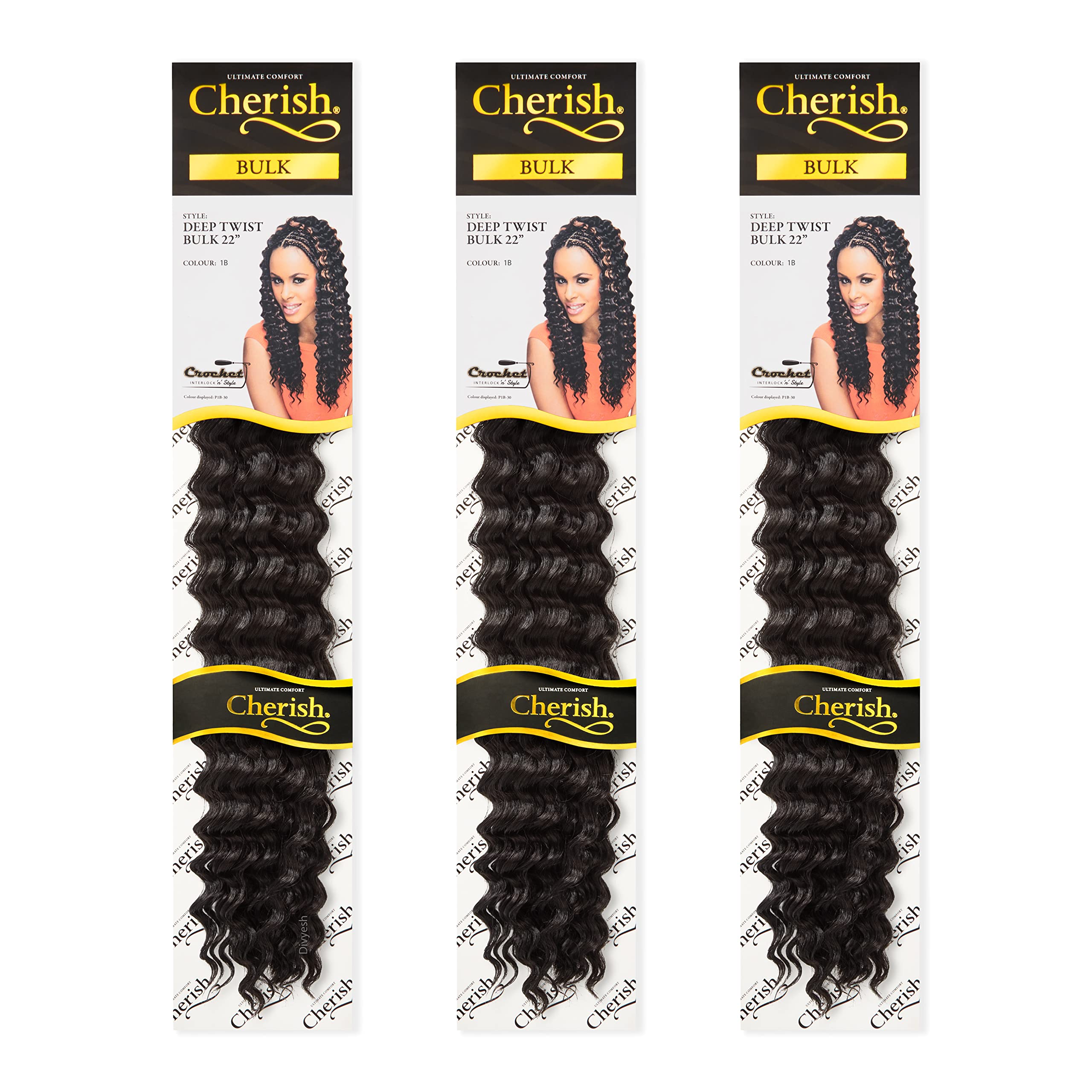 Cherish/Deep Twist Bulk 22'' / Crochet Hair Braids/Colour - 1B / Pack of 3