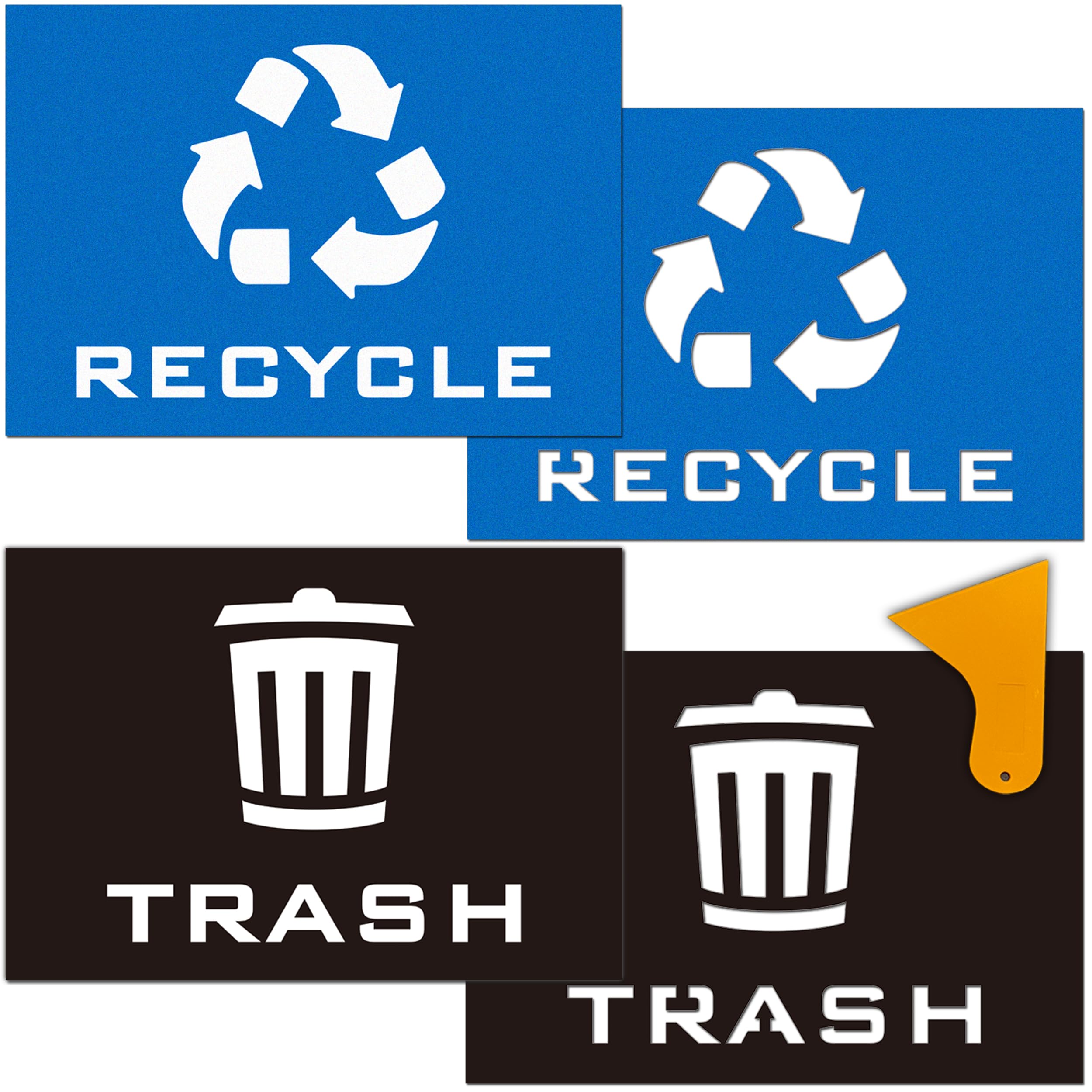Photo 1 of 2pk Trash Recycle Stickers & 2pk Recycle Trash Sign Stencils Combo, 7" x 10" Large Strong Self-Adhesive Reuse Recycle Vinyl Decal Label for Trash Can,Black&Blue