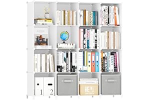 HOMIDEC Book Shelf 16 Cubes Bookcase Bookshelf Cube Storage Organizer Portable Display Bookshelf Kids Bookshelf Book Case for Study Room,Bedroom,Office,Living Room,Closet (47.2x11.8x47.2 inch)