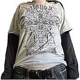 Goth Shirt Gothic Shirt Fake Two-Piece Alternative Clothing Goth Long Sleeve Top Grunge Clothes