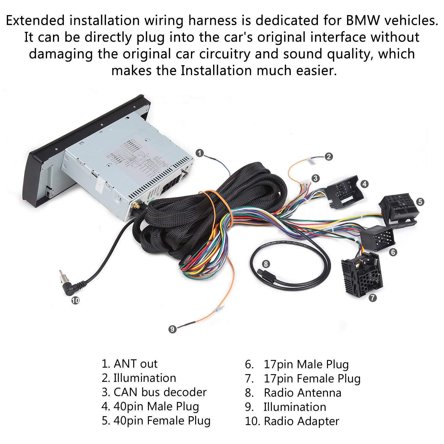 Amazon.com: Eonon 17 Pin + 40 Pin Extended Installation Wiring Harness Only  Compatible with GA9165A/GA9150A-A0577: Car Electronics