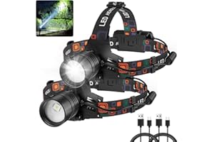 SKNSL Rechargeable Headlamp 2Pack, 99000 Lumens Super Bright LED Head Lamp with 3 Modes, 90° Adjustable Head Lights for Forehead, 45H Long Runtime & IPX6 Waterproof HeadLamps for Camping Hunting Hiking