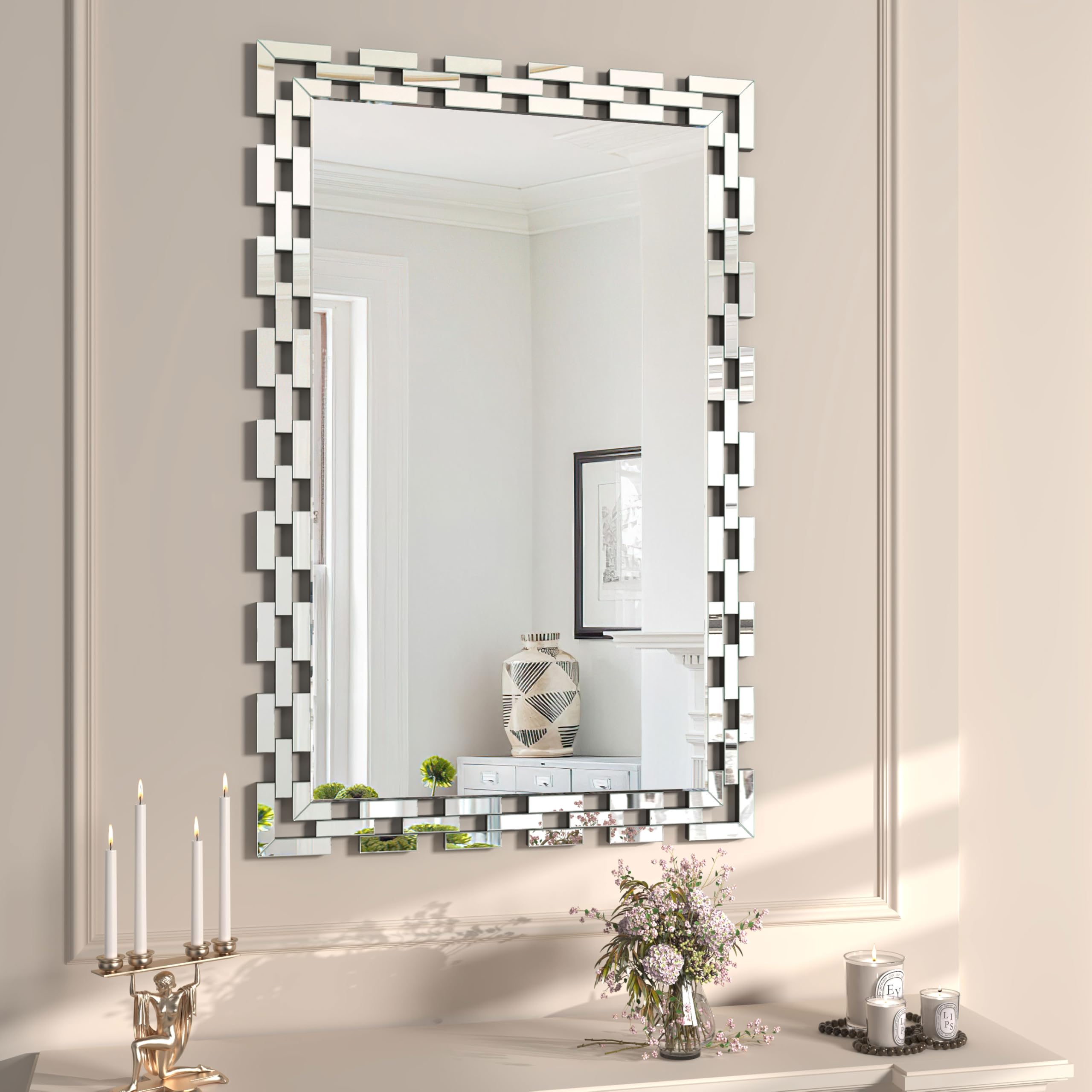 Photo 1 of ***FACTORY SEALED*** JACUKO Wall Mirror Decorative - 30 * 46 Inch Large Rectangular Decorative Mirror for Living Room, Modern Accent Glass Wall Mirror for Bedroom, Office
