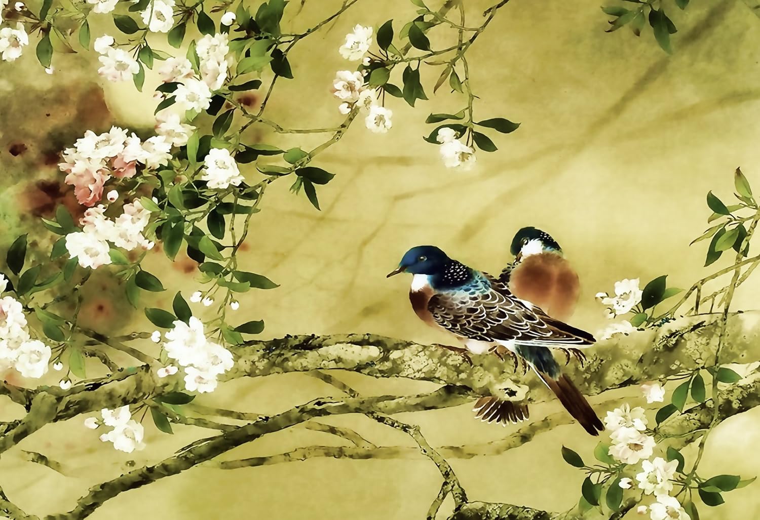 LARGE ORIENTAL CANVAS ART BIRDS PLUM BLOSSOM PAINTING A1 Amazon.co.uk Kitchen & Home