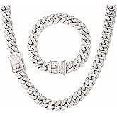 LMWTJE Cuban Link Chain for Men | Necklace and Bracelet Miami Cuban Chains | Bling Diamond Chain for Hip Hop Jewelry Silver/Gold (8/18 /20 inches)