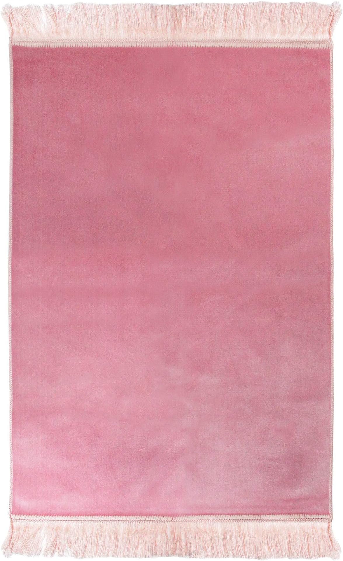 Hijaz Pink Premium Solid Soft Velvet Prayer Rug Sajada Mat Single Janamaz Velour