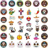 160 Pcs Day of The Dead Stickers Dia de Los Muertos Colorful Sugar Skull Skeleton Stickers Halloween Mexican Fiesta Stickers Decals for Gifts Cards Laptop Water Bottle Décor