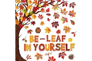 JECTIVS 82Pcs Fall Bulletin Board Classroom Decorations Set,Autumn Maple Leaves Paper Cutouts Inspirational Posters Be Leaf in Yourself Wall Decor for School Chalkboard Office Home Thanks Giving Supplies