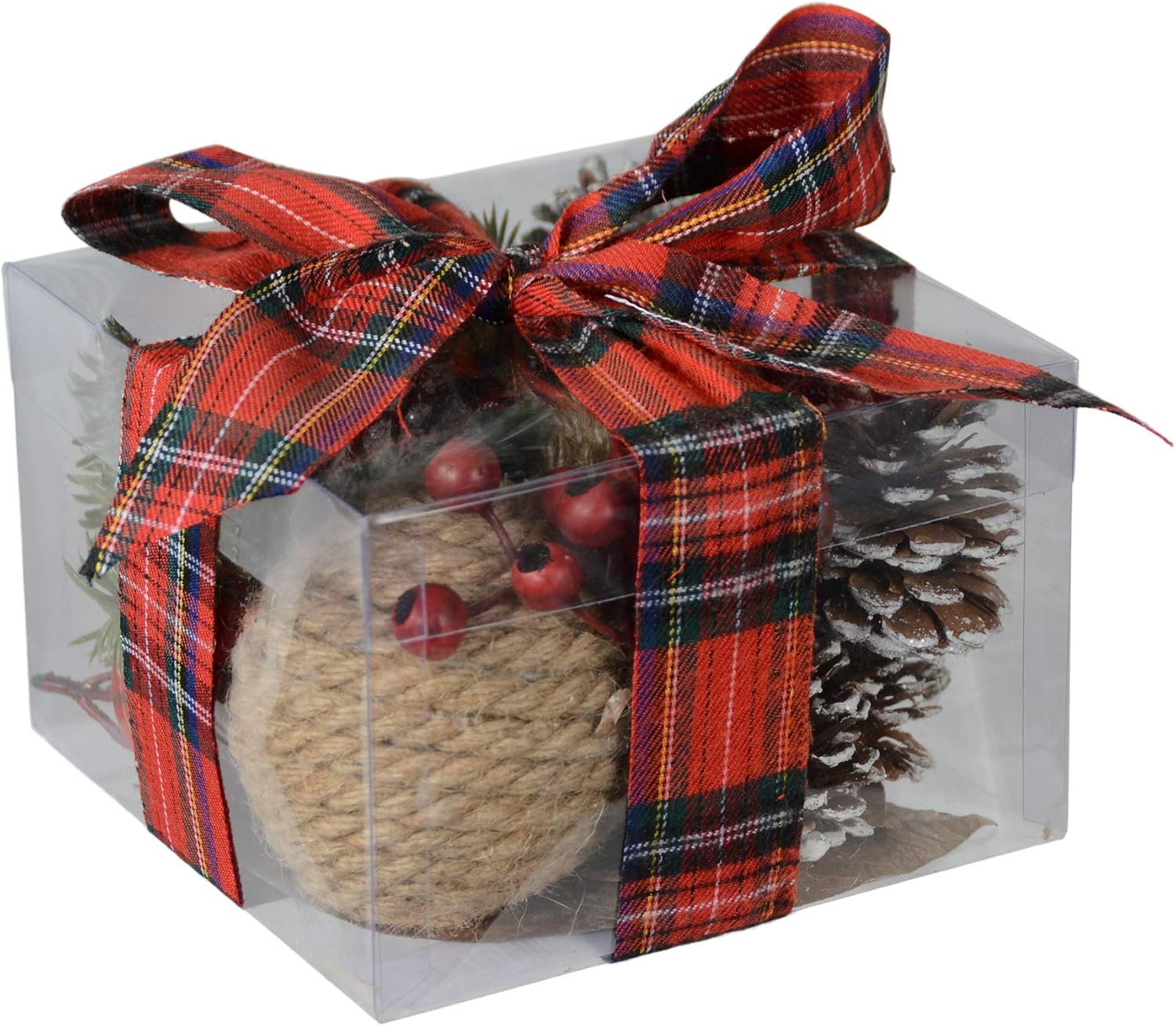 TenWaterloo Christmas Bowl Filler with Red Jingle Bells, Pine Cones, Berries and Gold or Silver Accents