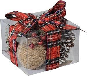 TenWaterloo Christmas Bowl Filler with Red Jingle Bells, Pine Cones, Berries and Gold or Silver Accents