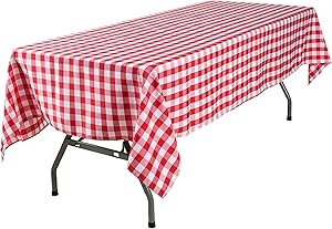 Lycra Home Buffalo Plaid Checkered Tablecloth Rectangle Gingham Table Cloth Red and White for Outside Picnic/Restaurants/Dining Room 60x120 Inch Rectangle/Oblong Table,（Red & White Checkered）