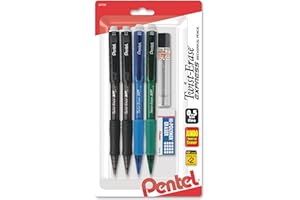 Pentel Twist-Erase Express Mechanical Pencil, 0.5mm, Assorted Barrel Colors (QE415LZBP4), 4 pack