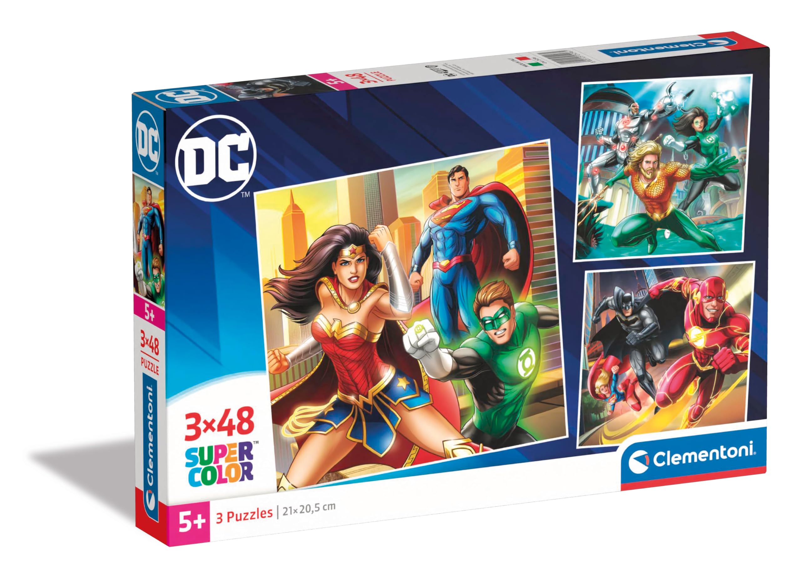 Clementoni - 25296 - Supercolor Puzzle - Dc Comics Justice League - 3x48 Pieces (3 Puzzles Included), Jigsaw Puzzle For Kids Age 5, Puzzle Cartoon, Made In Italy