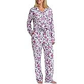 Karen Neuburger womens Long Sleeve Notch Collar Top and Pant Pajama Set